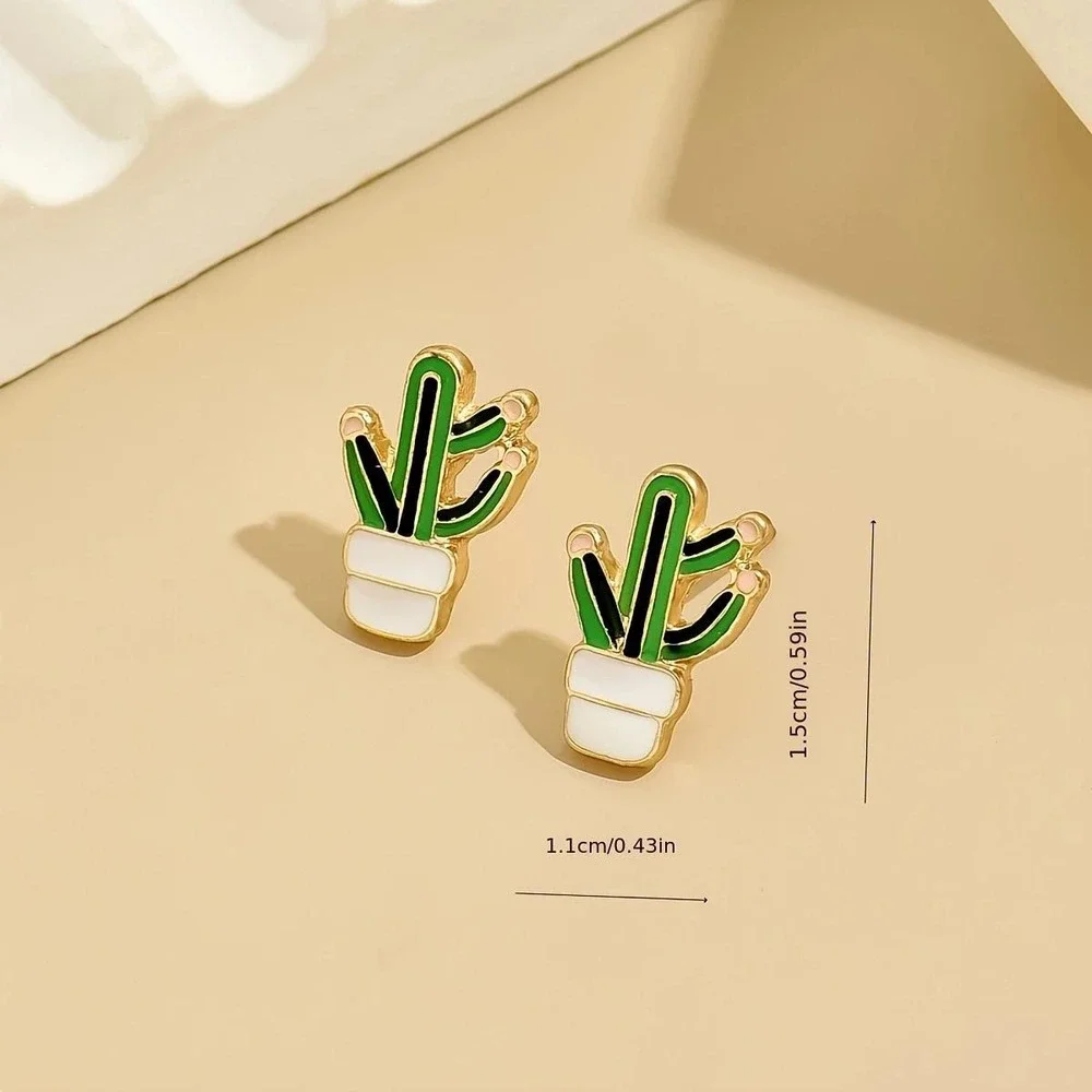 Cactus Stud Earrings‎ Cute Plant Earrings Funky Earrings Women's Jewelry